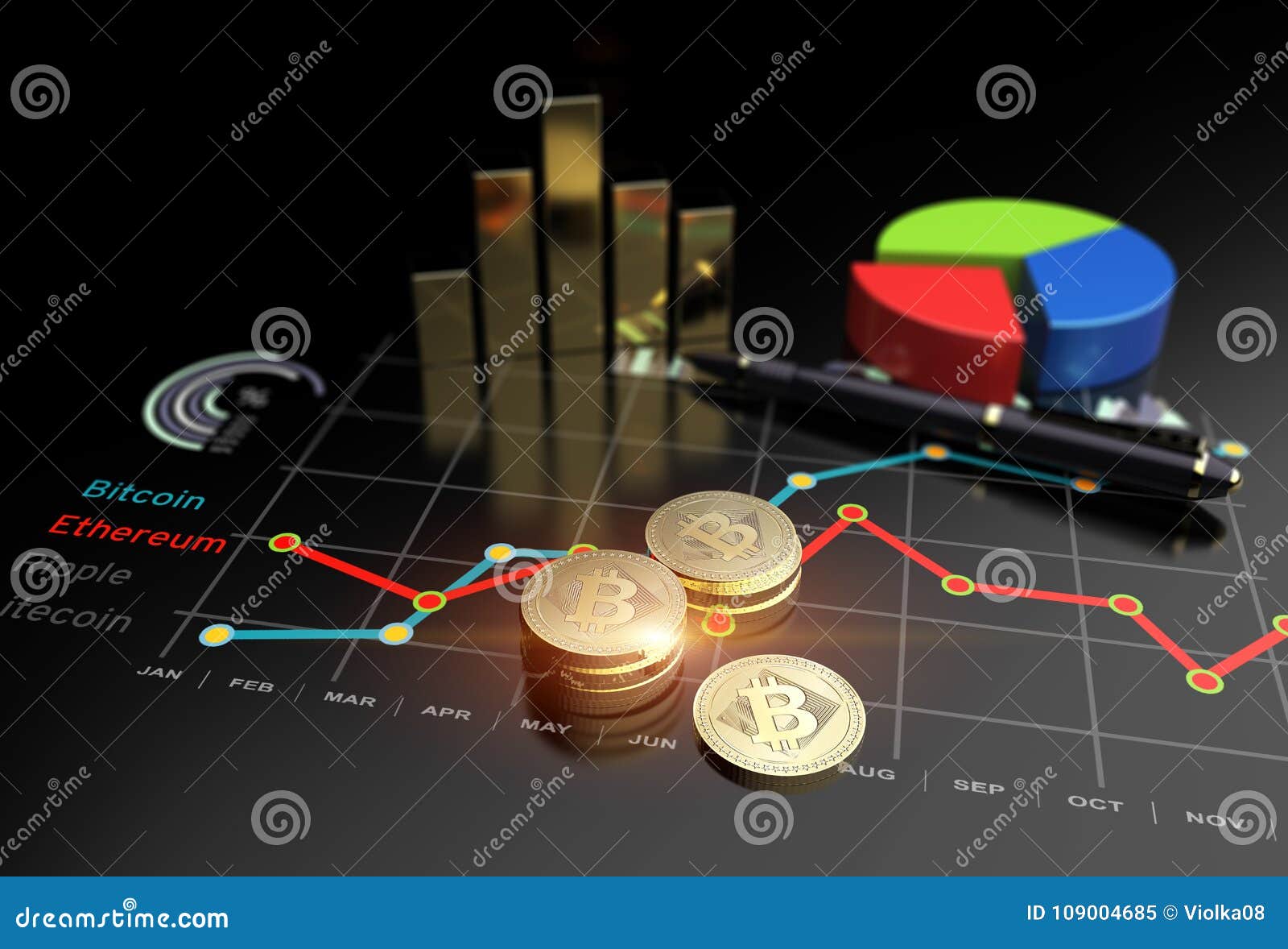 Virtual Bitcoin Cryptocurrency Financial Market Graph Stock Illustration -  Illustration of mining, investment: 109004685