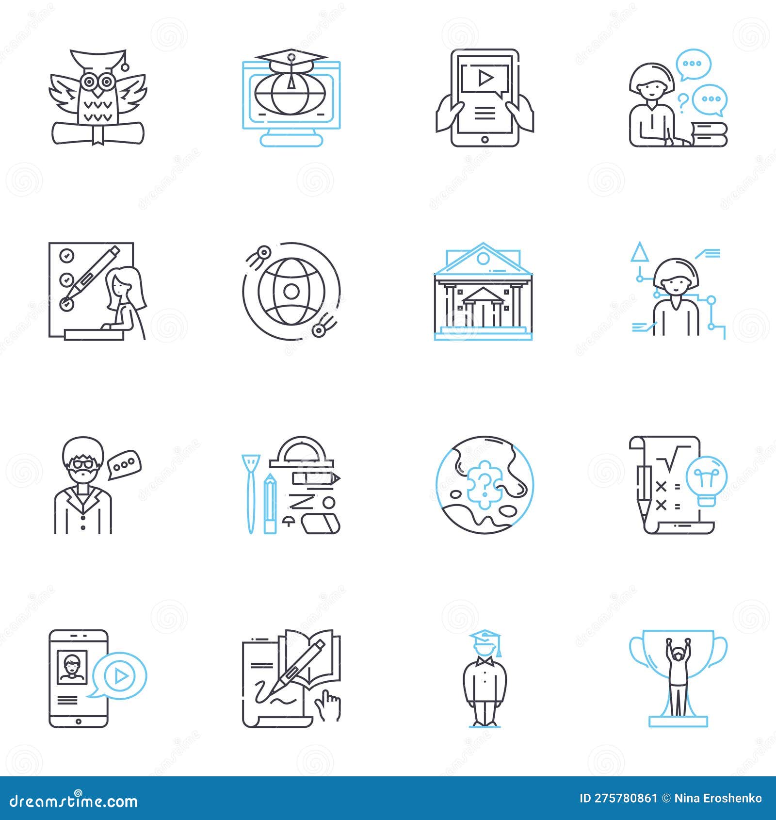 virtual classes linear icons set. online, zoom, distance, remote, webinar, e-learning, virtual line  and concept