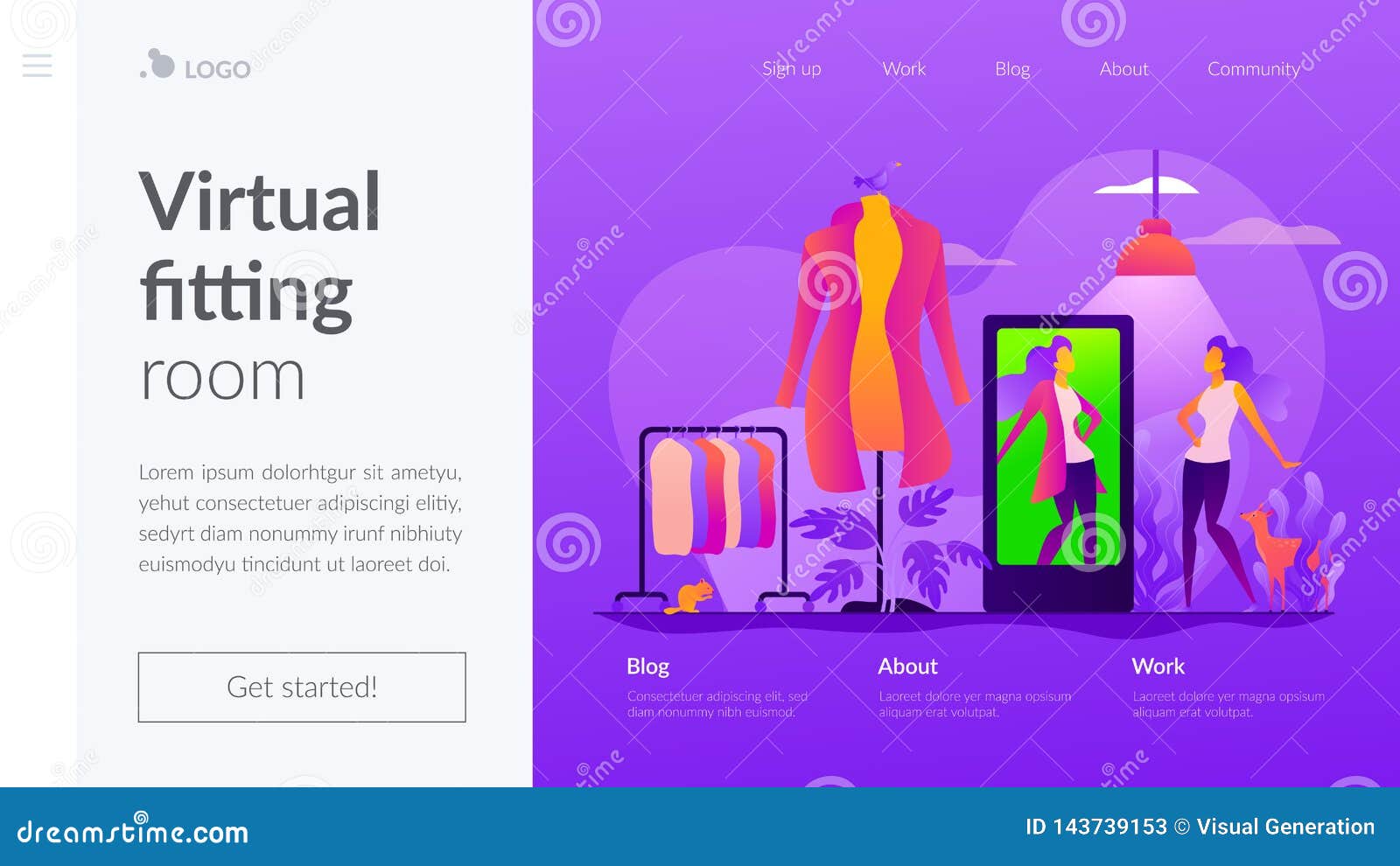 Virtual Fitting Room Vector Landing Page Template Stock