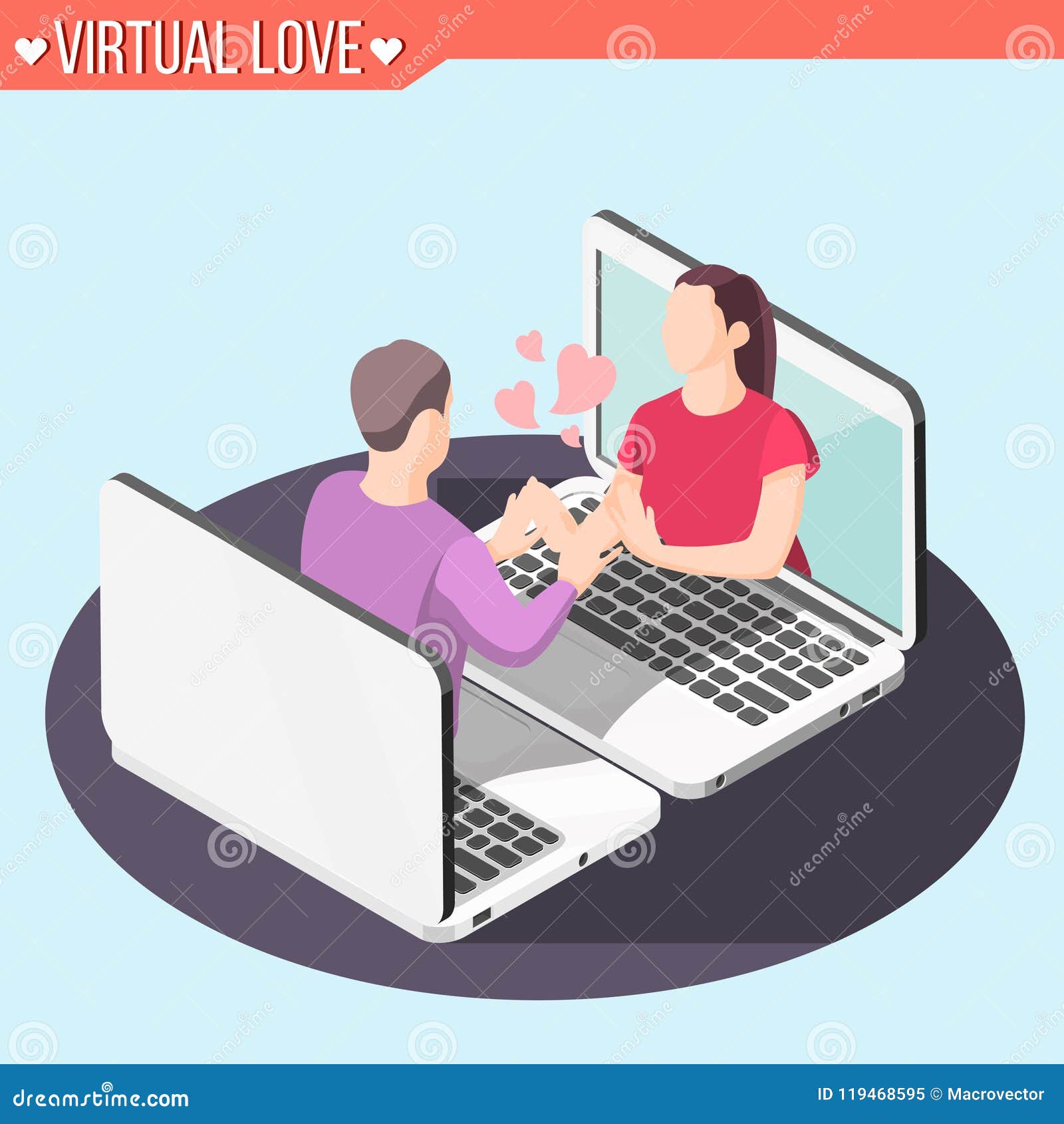 Virtual Love Isometric Flowchart Cartoon Vector 120273705 