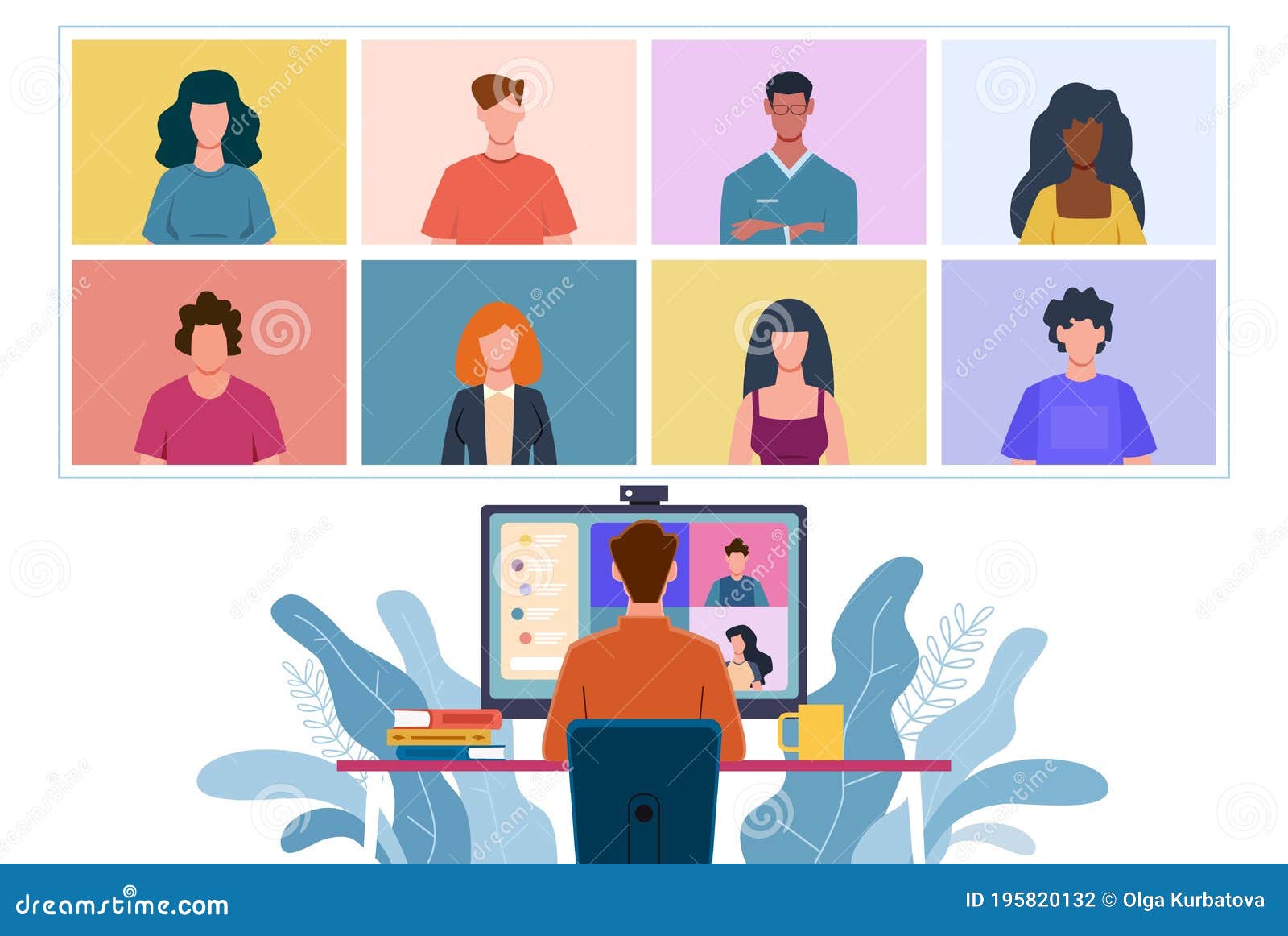 Virtual Meeting. Collective Home Video Conference, Man Chatting Online with  People. Discussion with Friends, Internet Stock Vector - Illustration of  education, corporate: 195820132