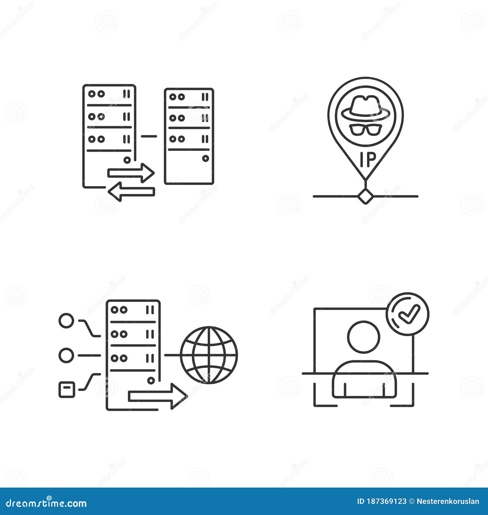 virtual networking linear icons set