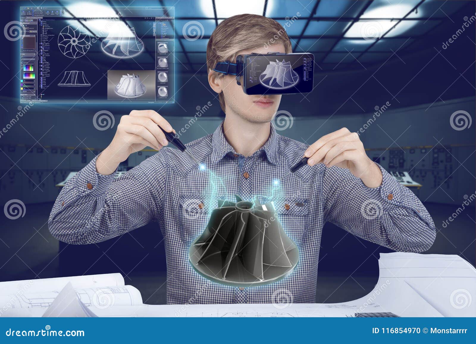 Virtual Reality in Engineering Concept Stock Photo - of engineer, analyzing: 116854970