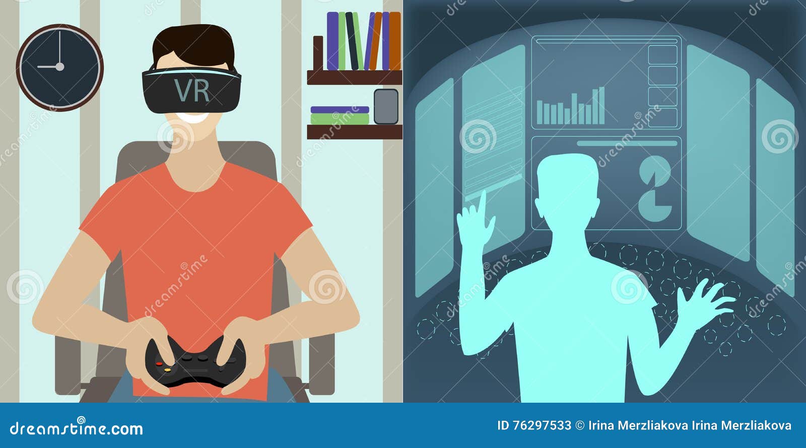 Virtual Reality Glasses To a Man , the Virtual Game Stock Illustration