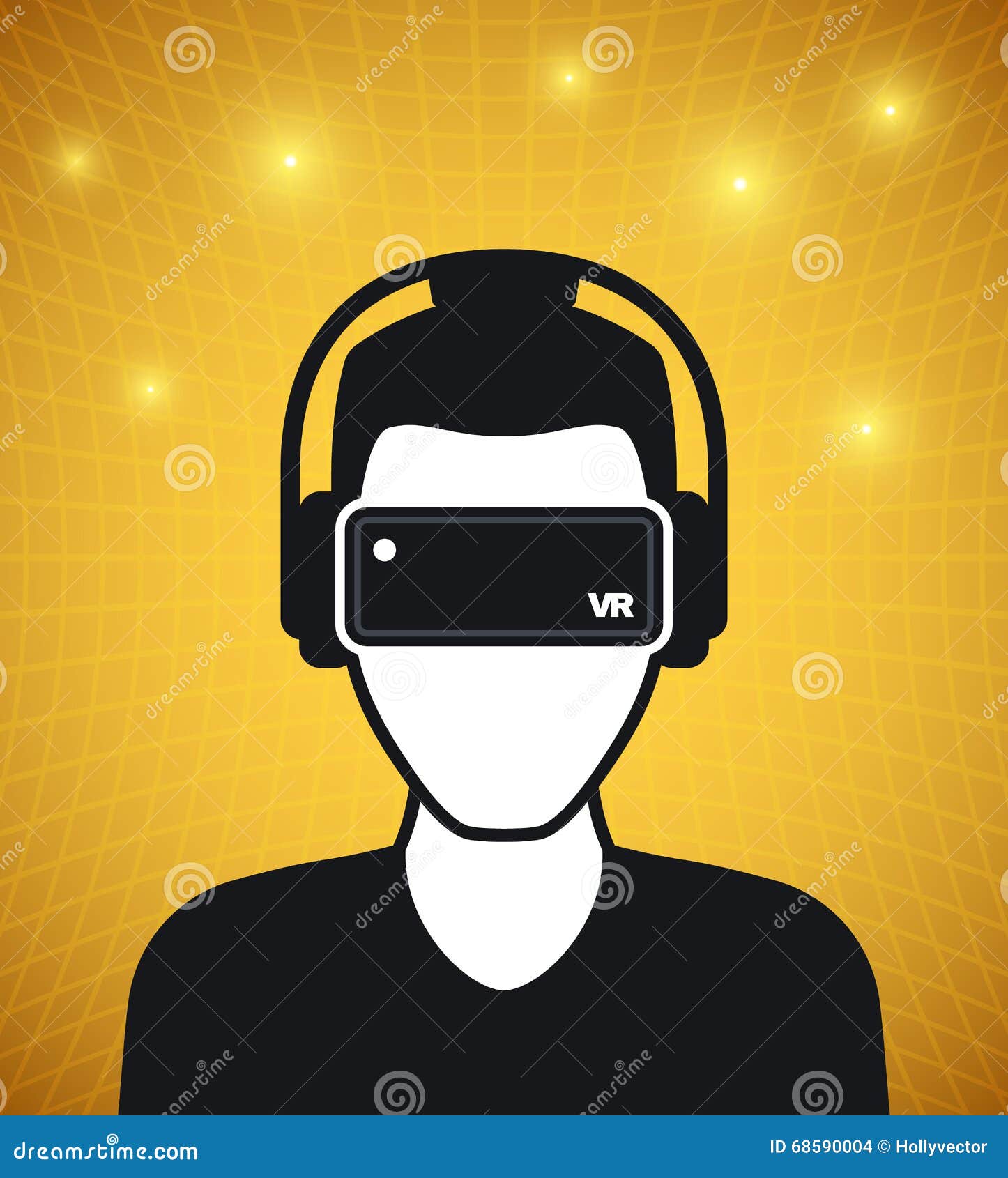 Virtual Reality Icon, Men with Glasses and Headset Stock Vector
