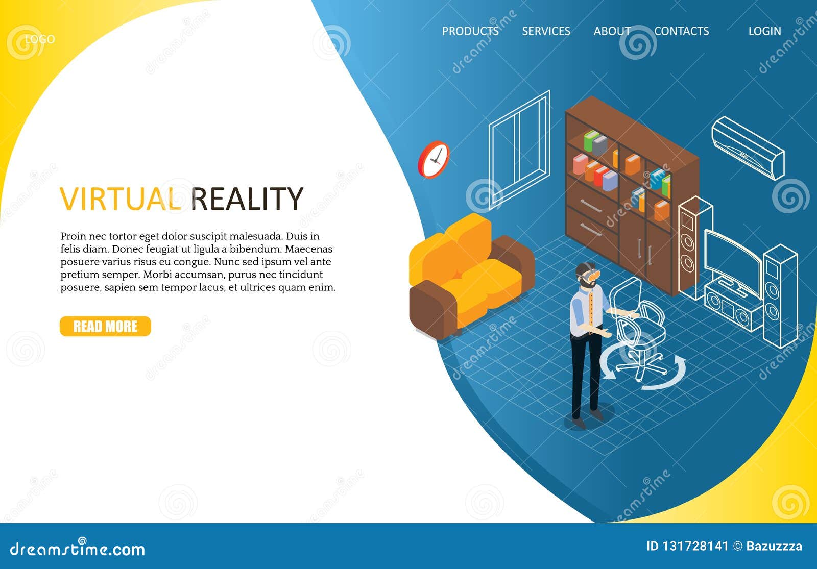 Virtual Reality Landing Page Website Vector Template Stock Vector Illustration Of Business Internet 131728141