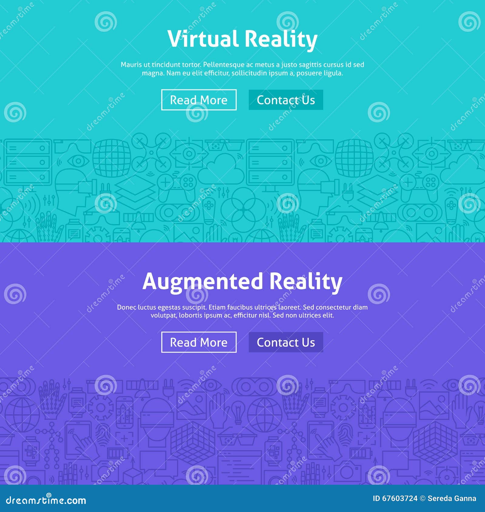virtual reality line art web banners set