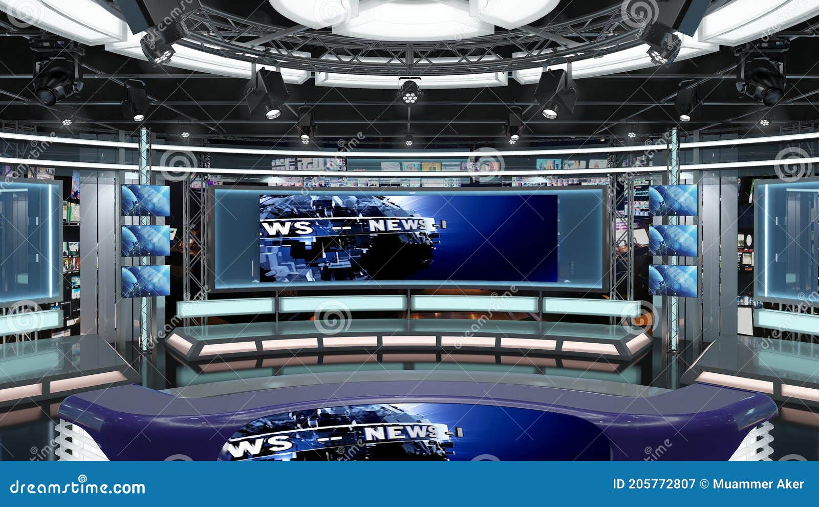 Virtual TV Studio News Set  Green Screen Background. 3d Rendering.  Stock Illustration - Illustration of event, abstract: 205772807