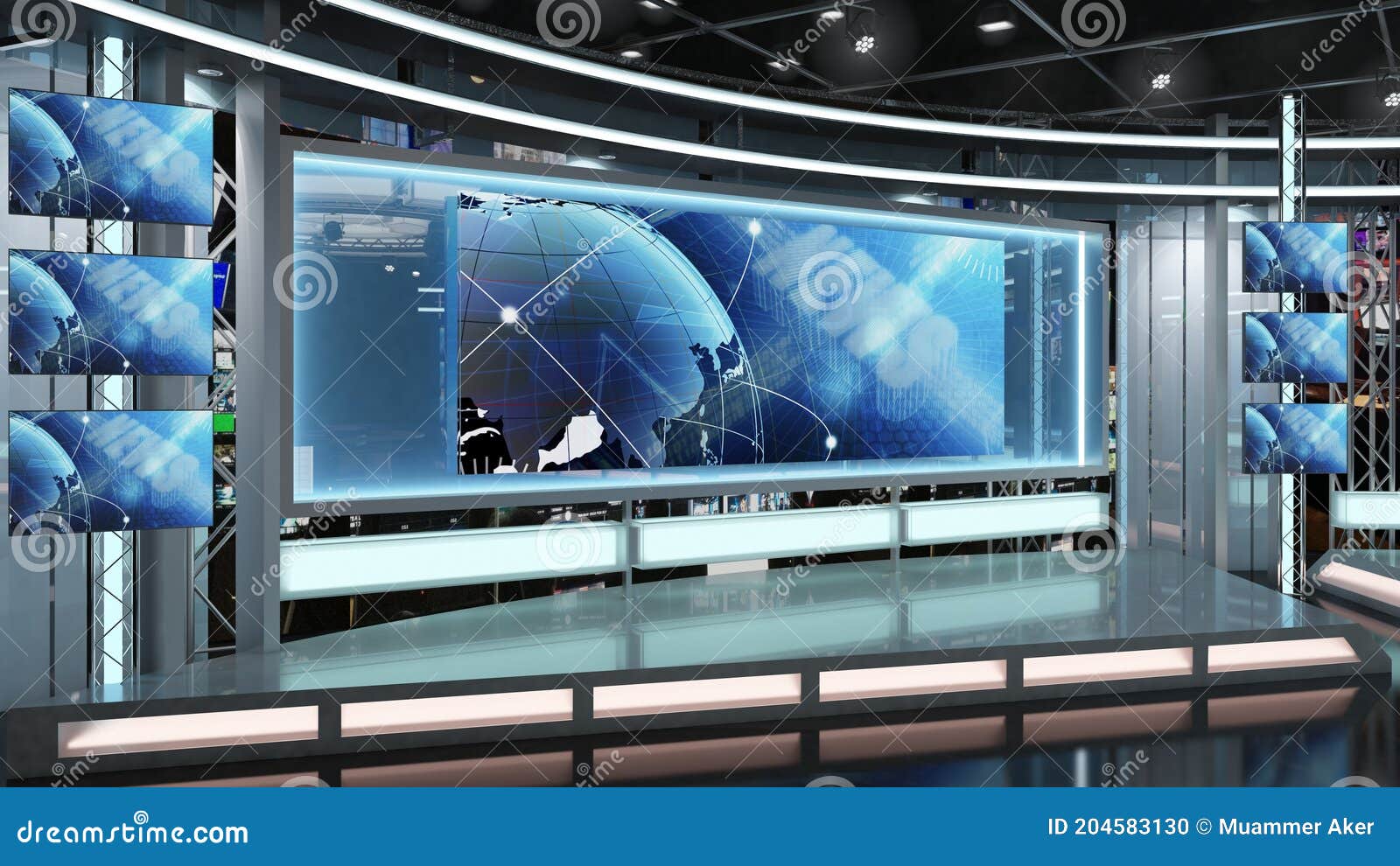 Virtual TV Studio News Set  Green Screen Background. 3d Rendering.  Stock Illustration - Illustration of motion, news: 204583130