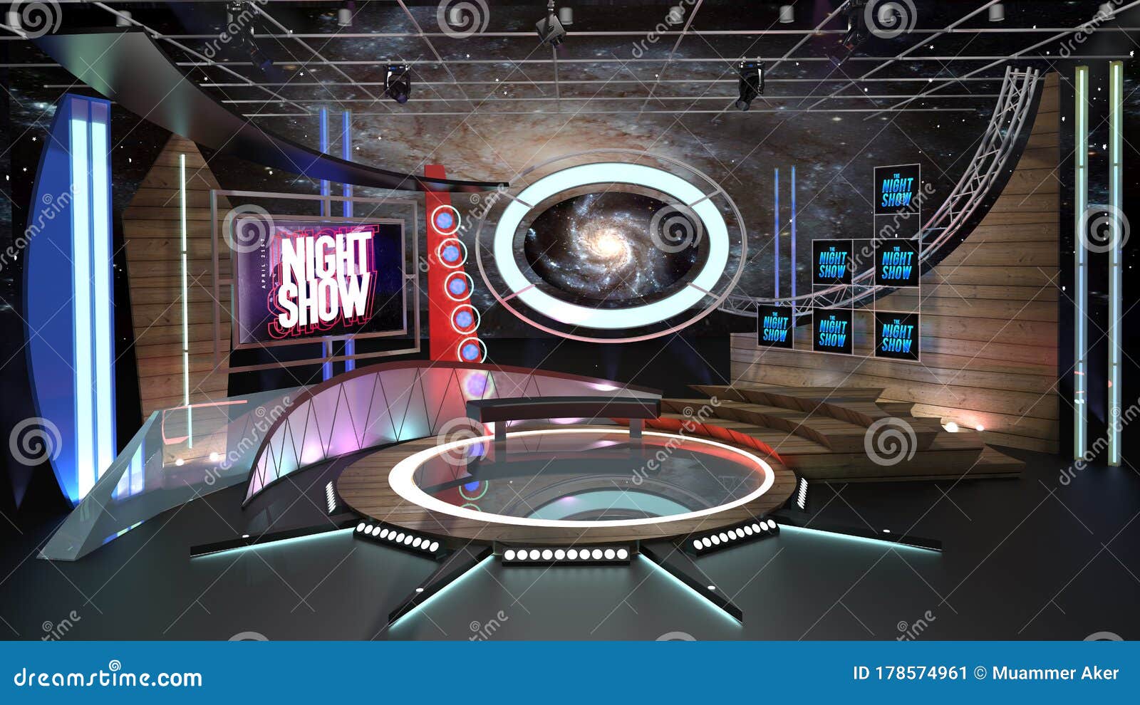 TV Studio Talkshow 1. 3d Rendering. Royalty-Free Stock Photo