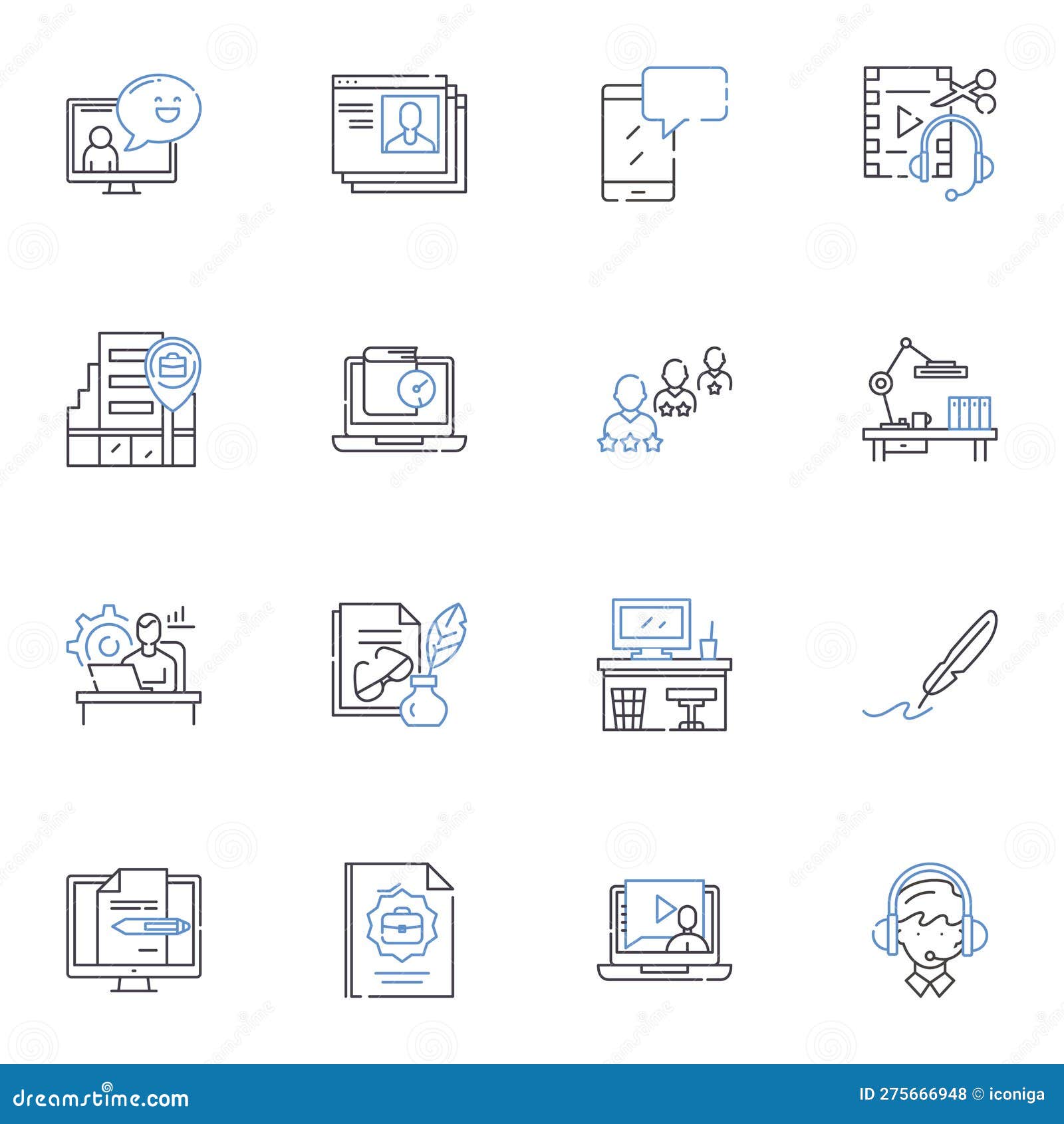 virtual work line icons collection. remote, telecommuting, digital, online, virtual, distance, web-based  and