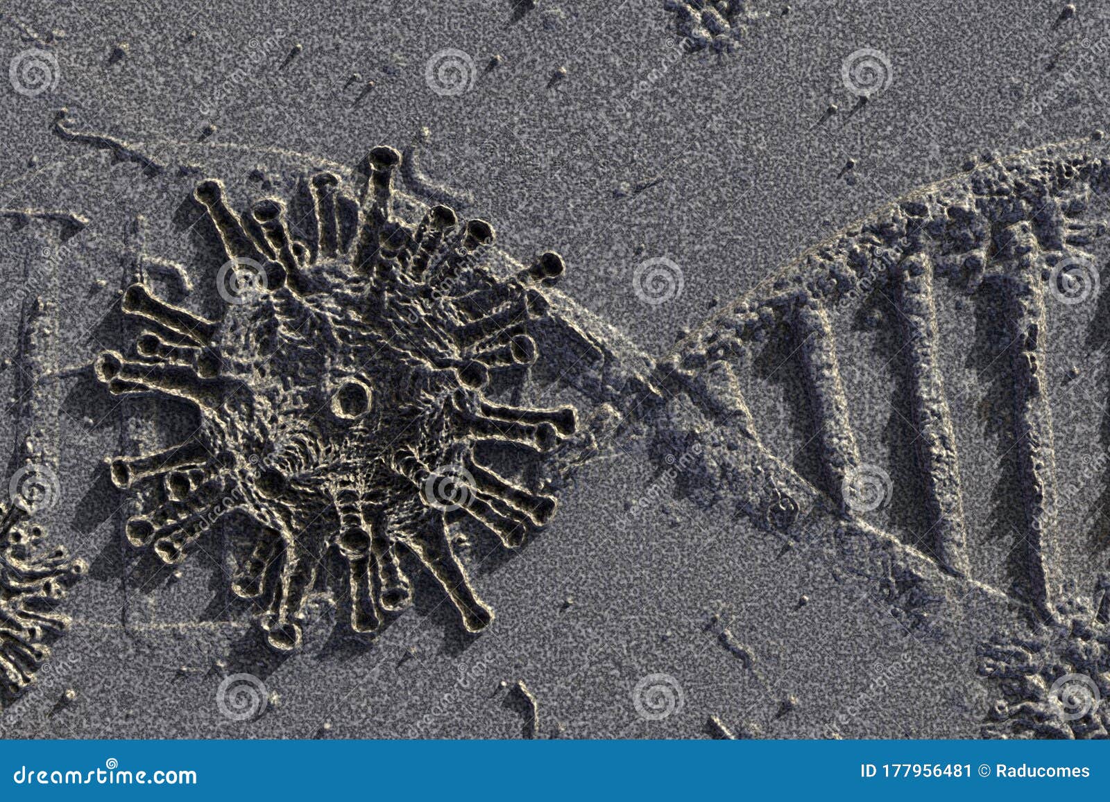 virus attacking the dna helix - magnification concept