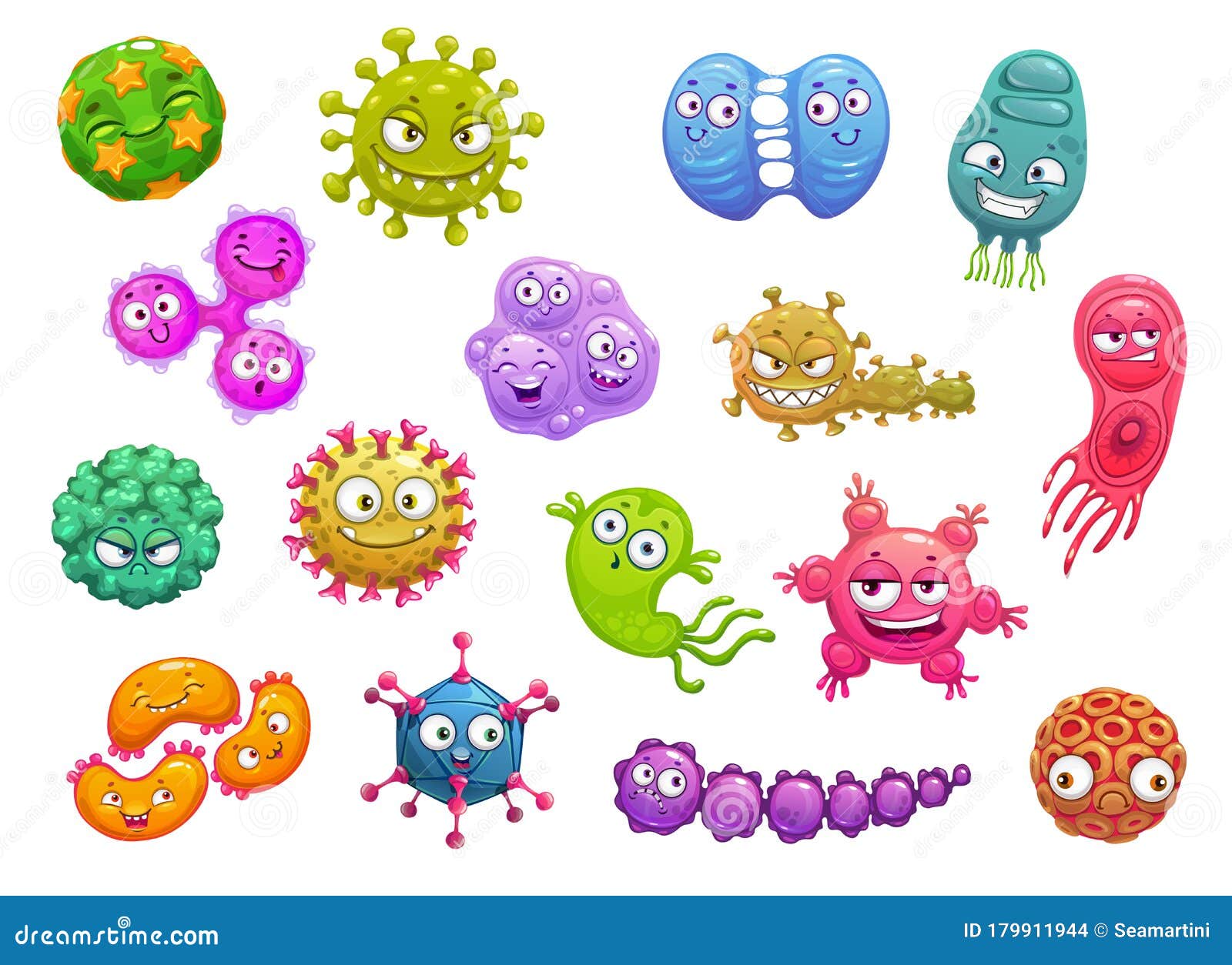 Virus, Bacteria, Germ, Microbe Cartoon Characters Stock Vector -  Illustration of microorganism, micro: 179911944