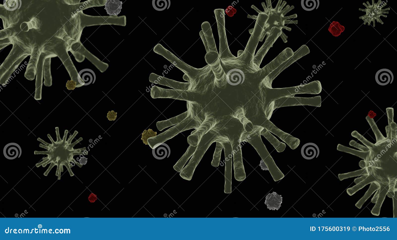 Virus and Bacteria Under Electron Microscope. Epidemic Disease. Render