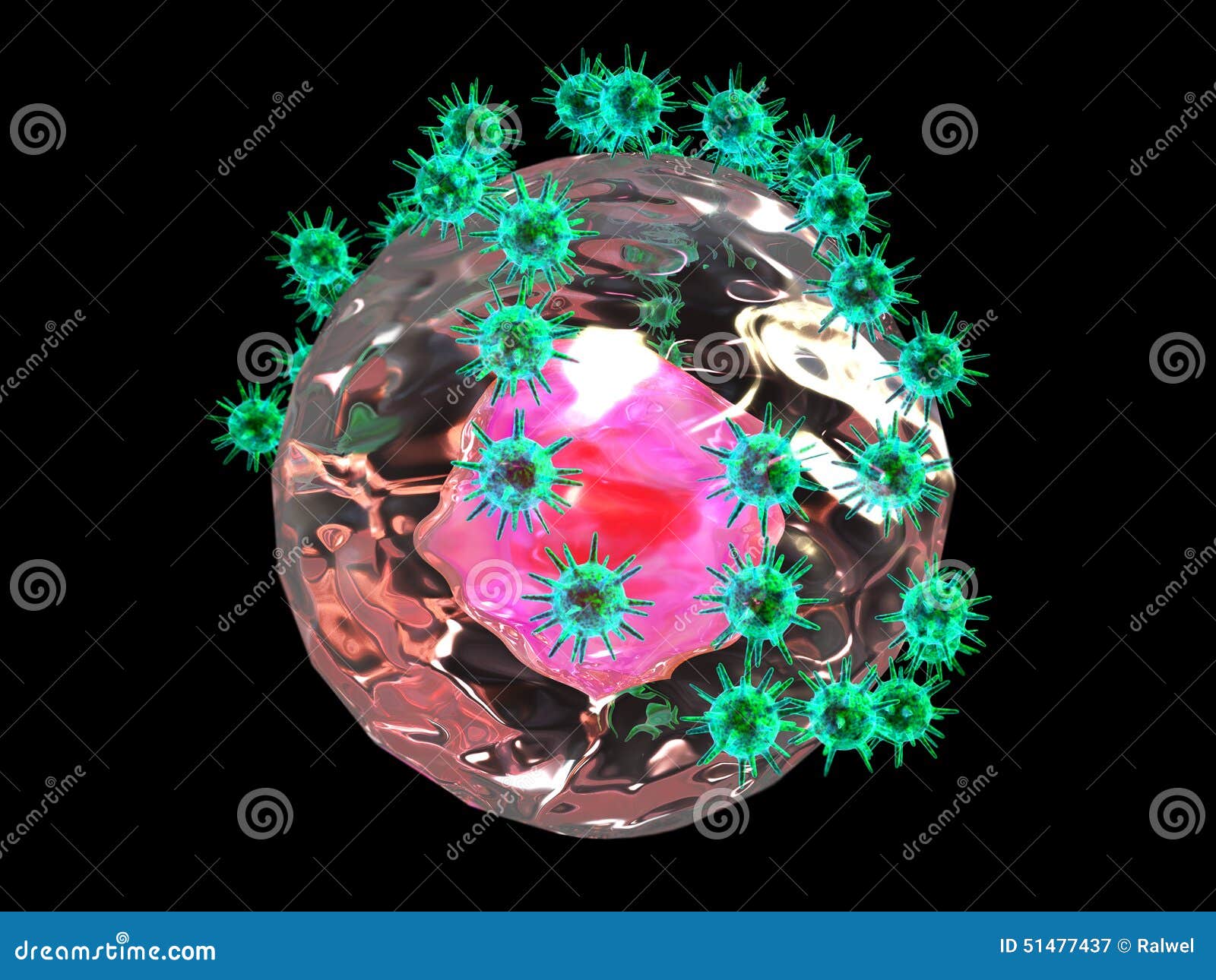 Virus and Cells Microscopic View. Human Immune System attack by virus