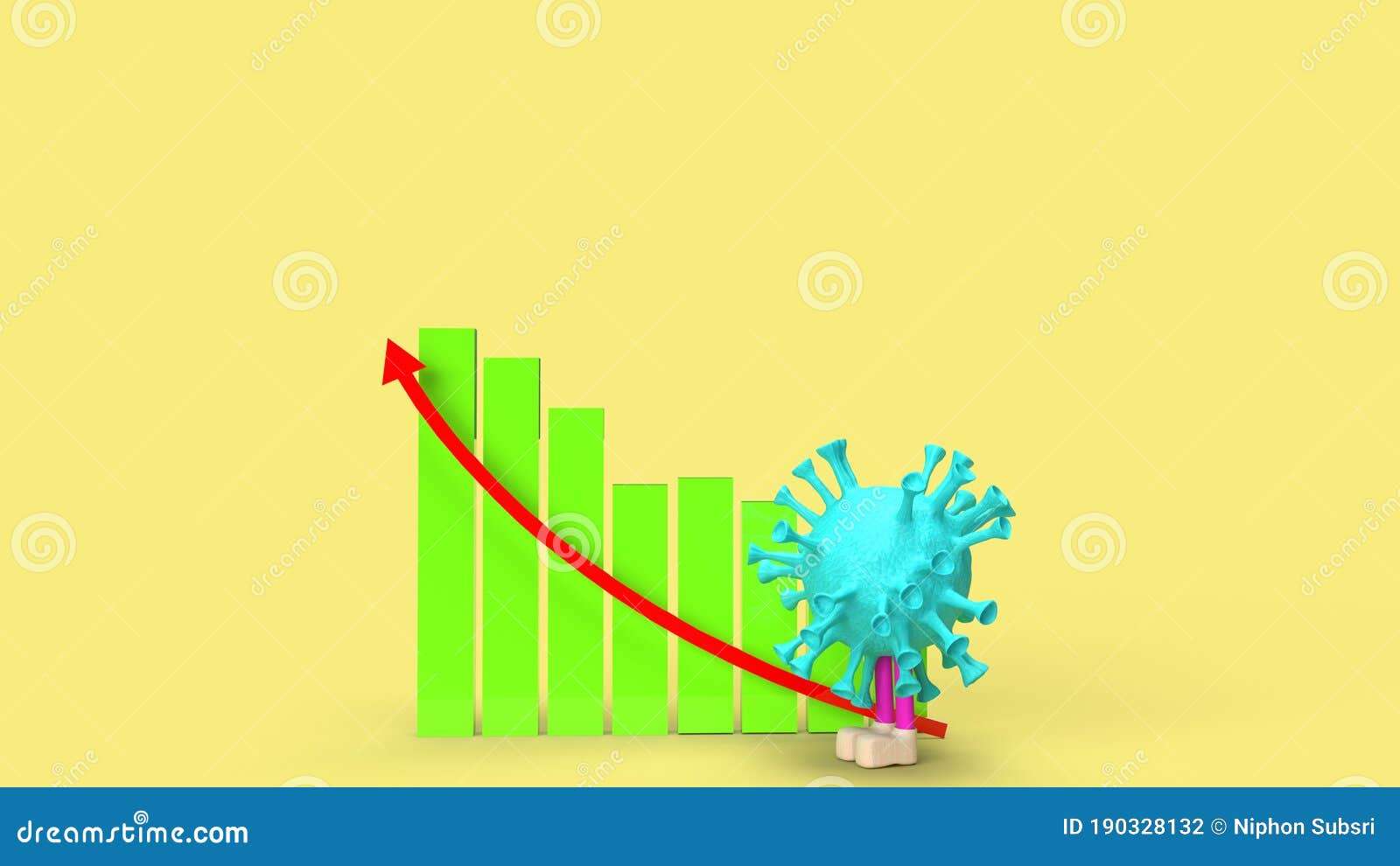 virus chart and arrow multi colour  3d rendering