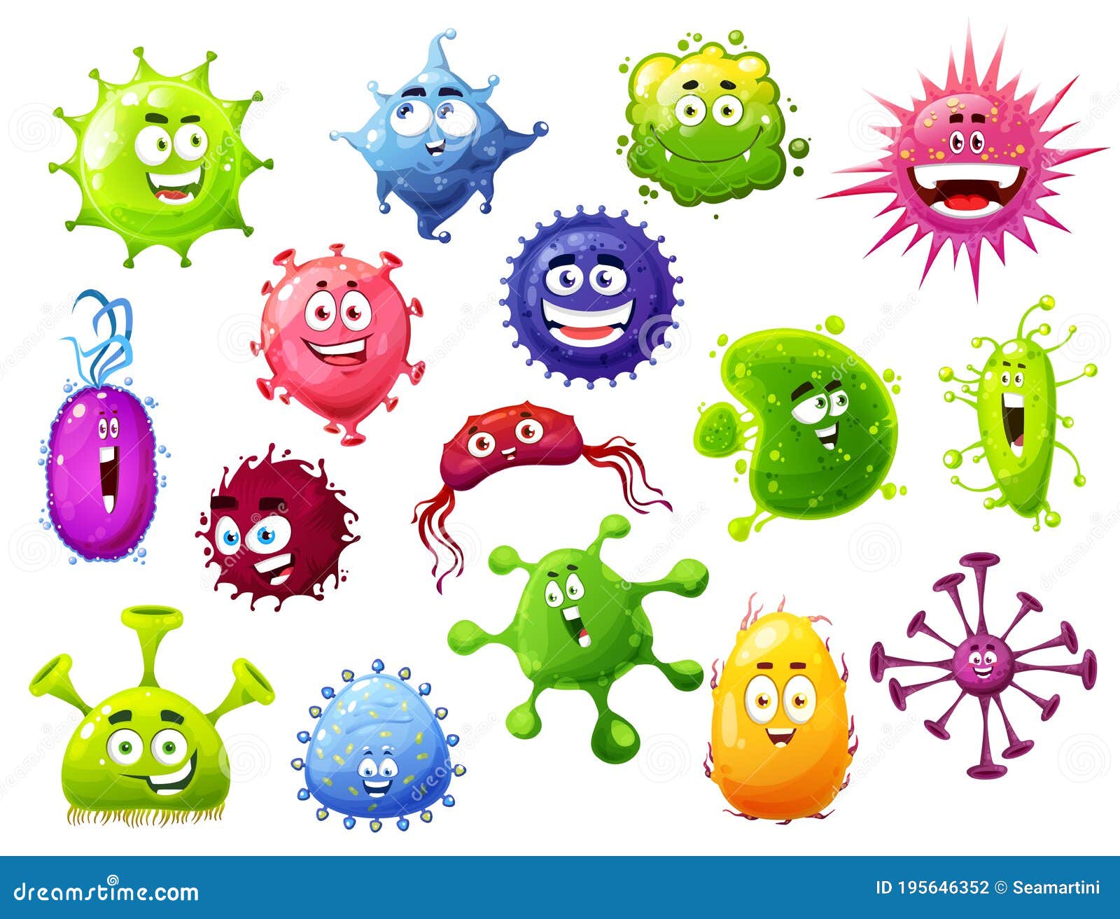 Virus De Dibujos Animados Vector Bacteria Linda Y Gérmenes Ilustración del  Vector - Ilustración de peludo, bacteria: 195646352