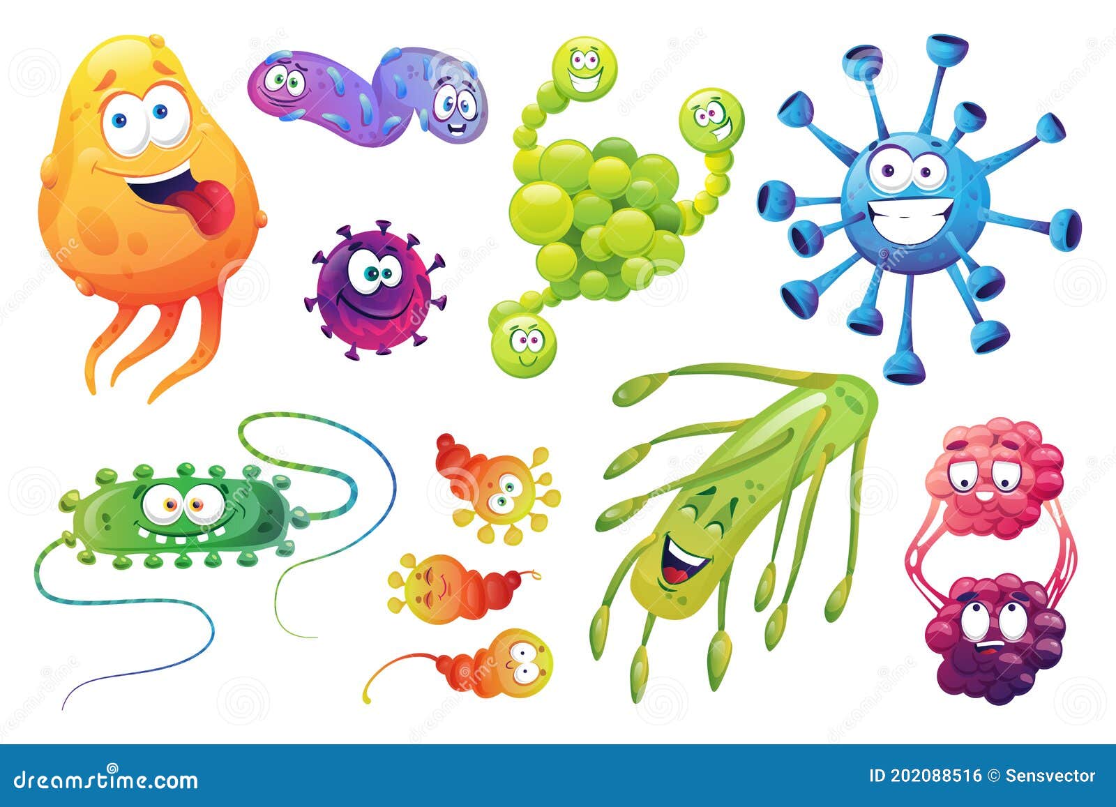 Virus De La Caricatura Bacterias Microorganismo Gérmenes Conjunto  Ilustración del Vector - Ilustración de cabrito, célula: 202088516