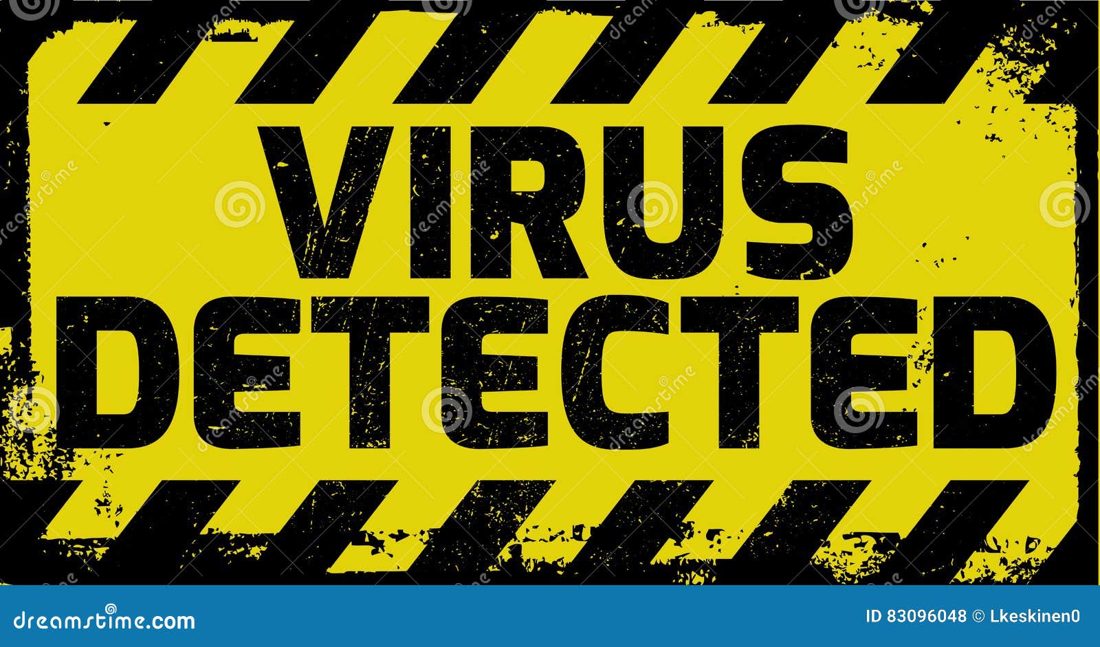 Virus detected sign yellow with stripes, road sign adaptation. Bright Virus detected sign yellow with stripes, road sign adaptation. Bright