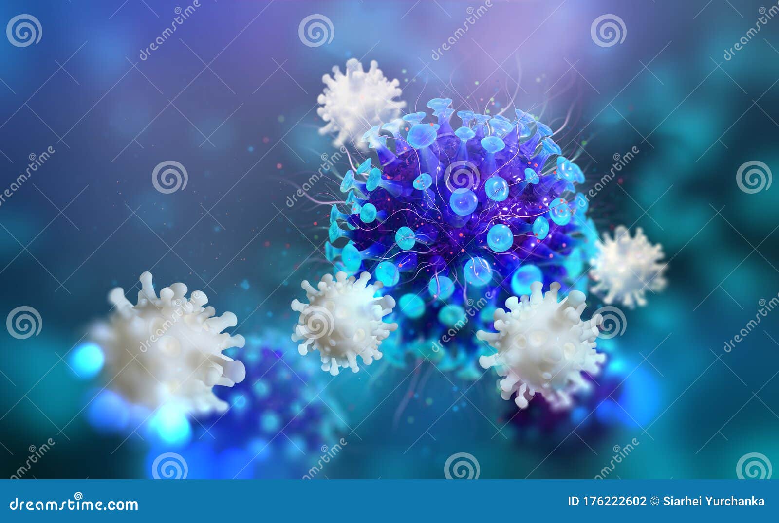 virus, germs, microbe, bacterium, pathogen organism, leukocyte 3d 