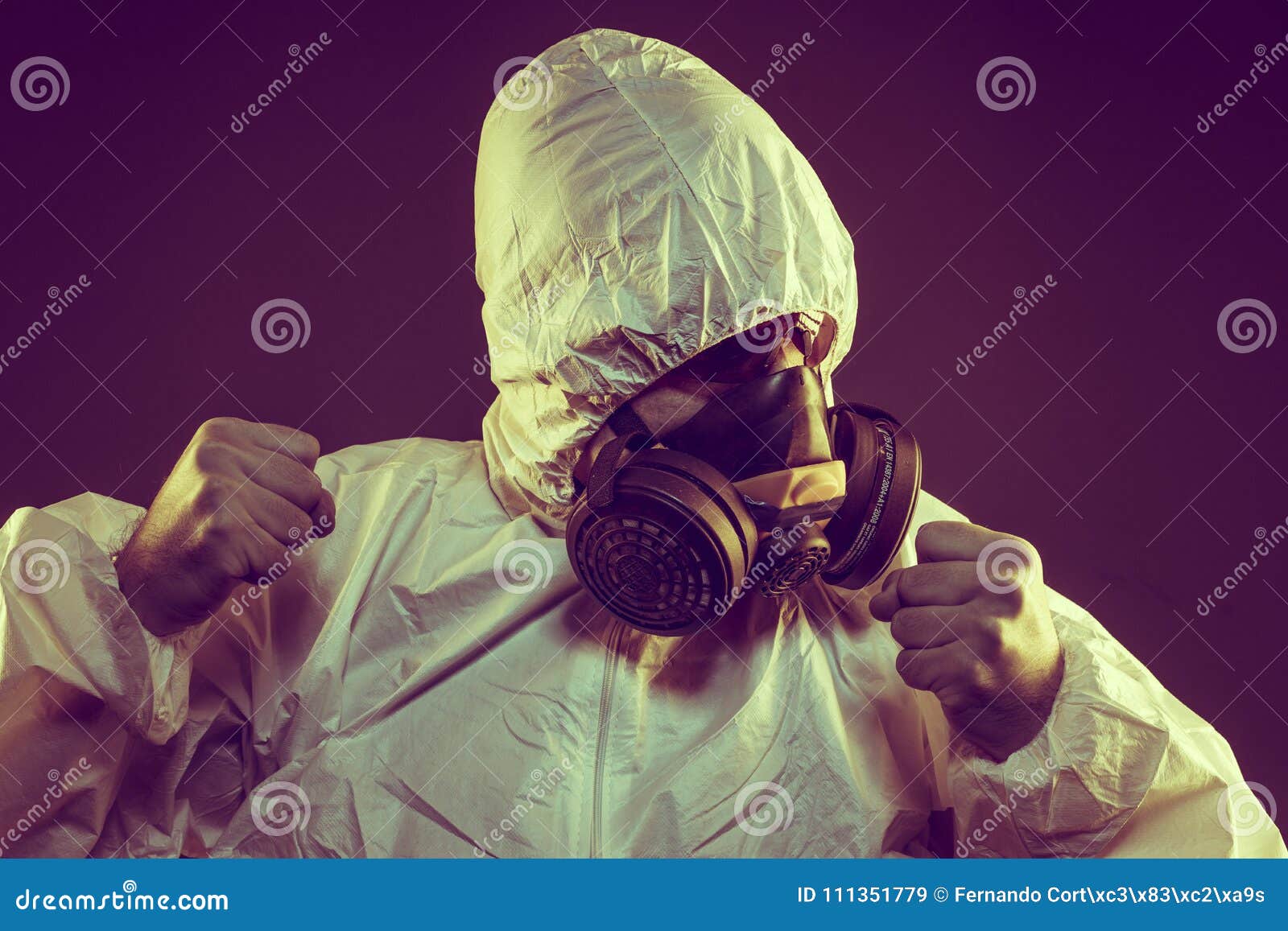 virus infection concept. man in protective suit and antigas mask