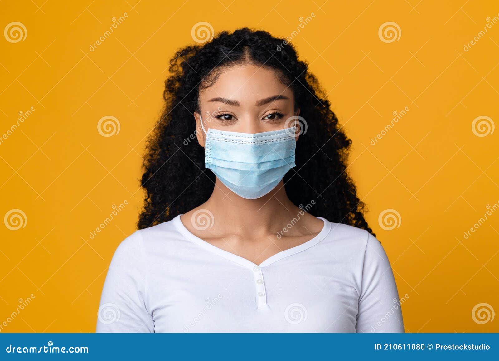 Virus Protection. Portrait of Young Black Woman in Medical Mask on Face ...