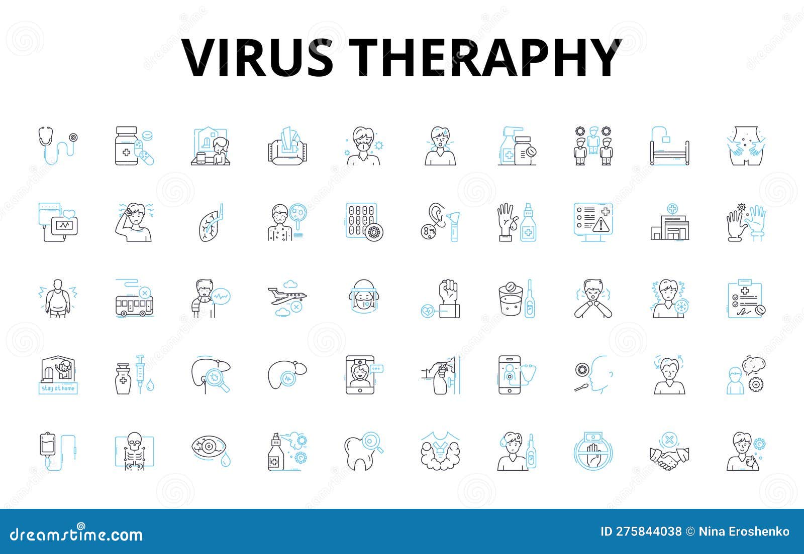 virus theraphy linear icons set. immunotherapy, gene therapy, antivirals, vaccines, antibodies, retrovirus, oncolytic