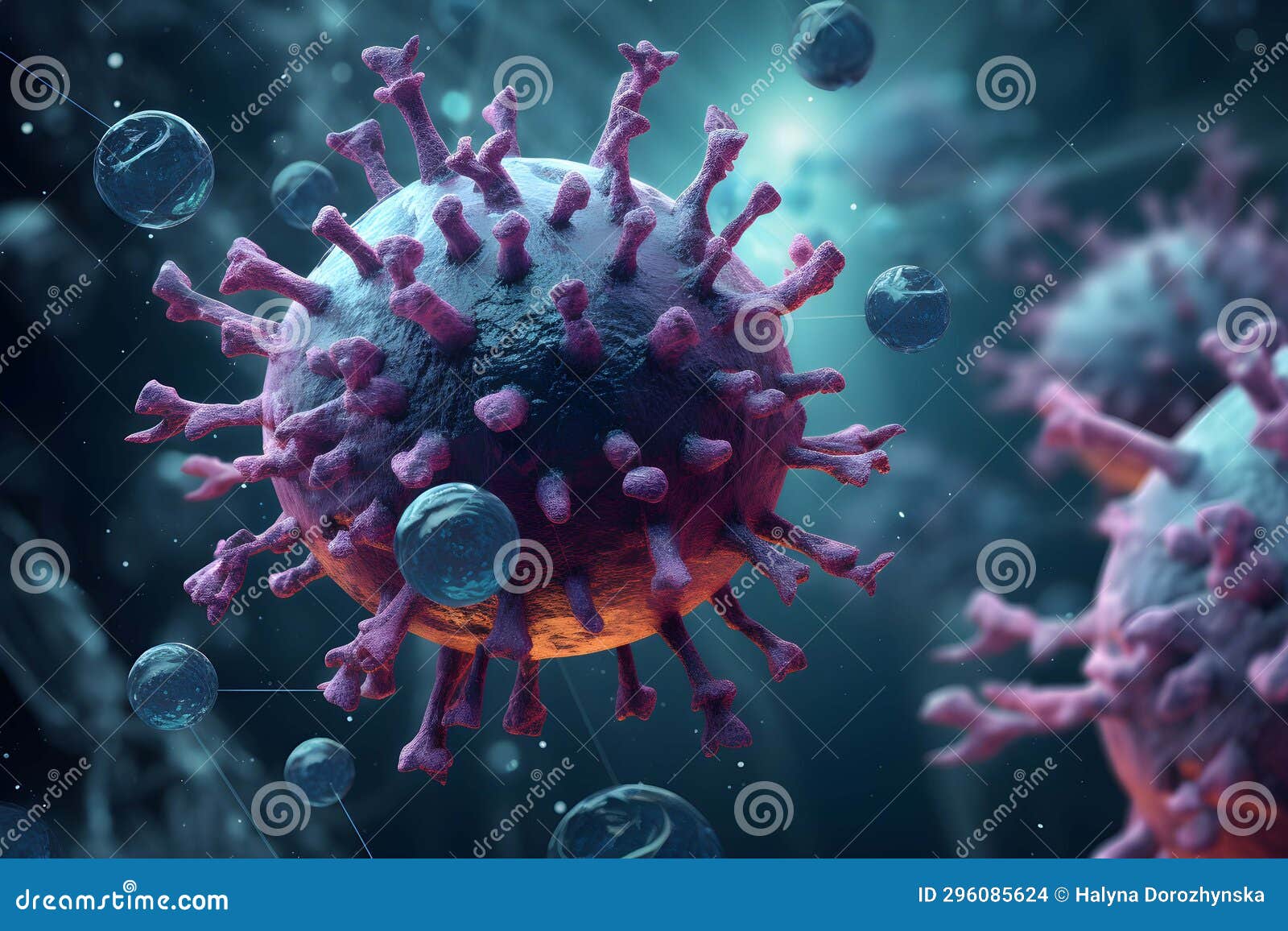 Virus under a microscope stock illustration. Illustration of nano
