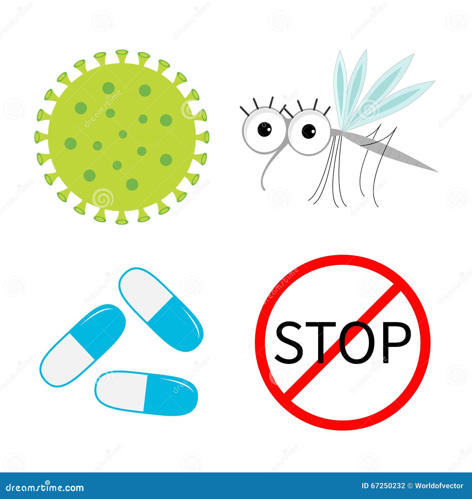 virus zika icon set. mosquito. cute cartoon insect character. stop red sign pill flat . . white background.