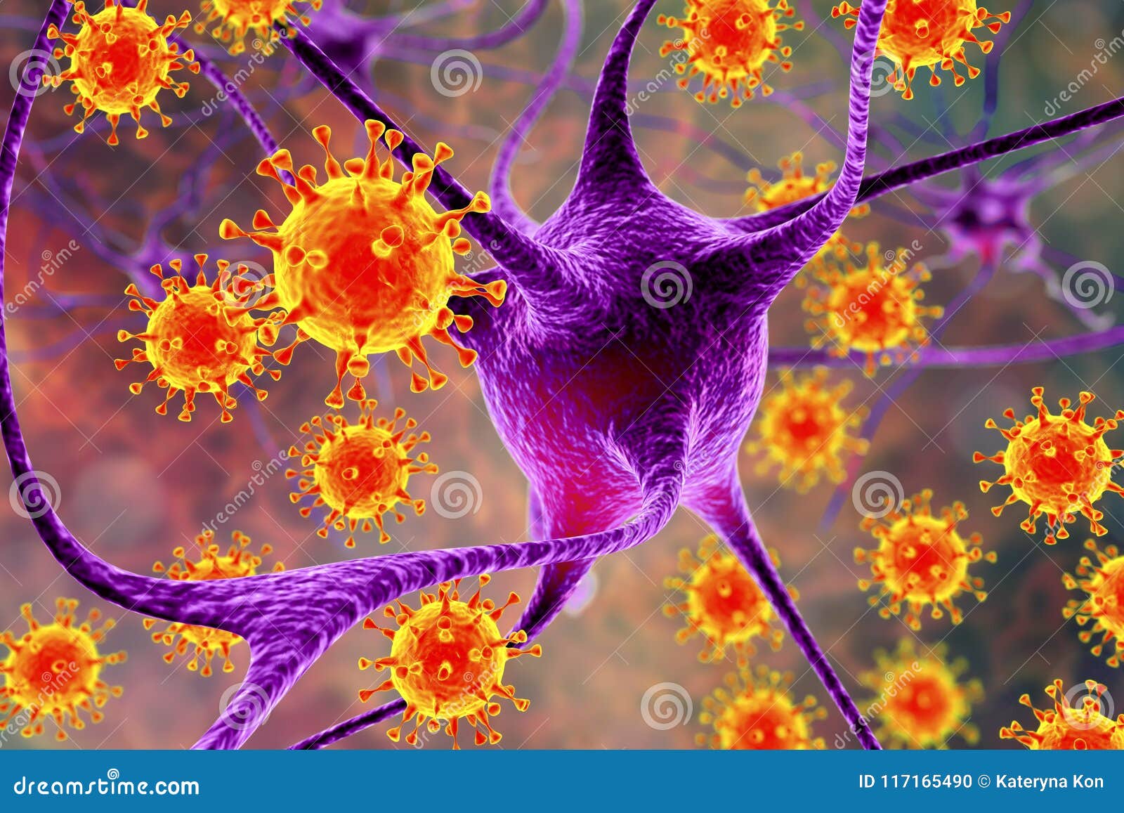 Viruses Infecting Neurons, Concept for Brain Infection Stock