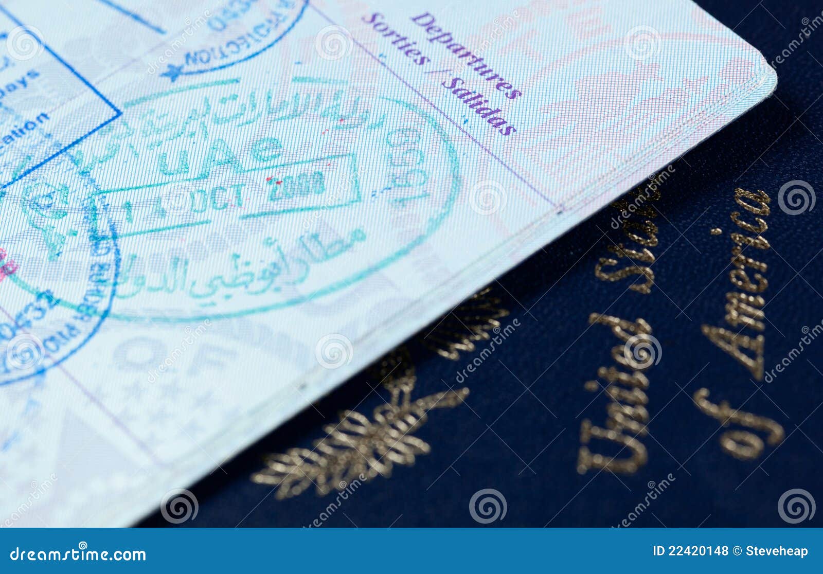 Visa stamps in US passport stock photo. Image of passport 22420148