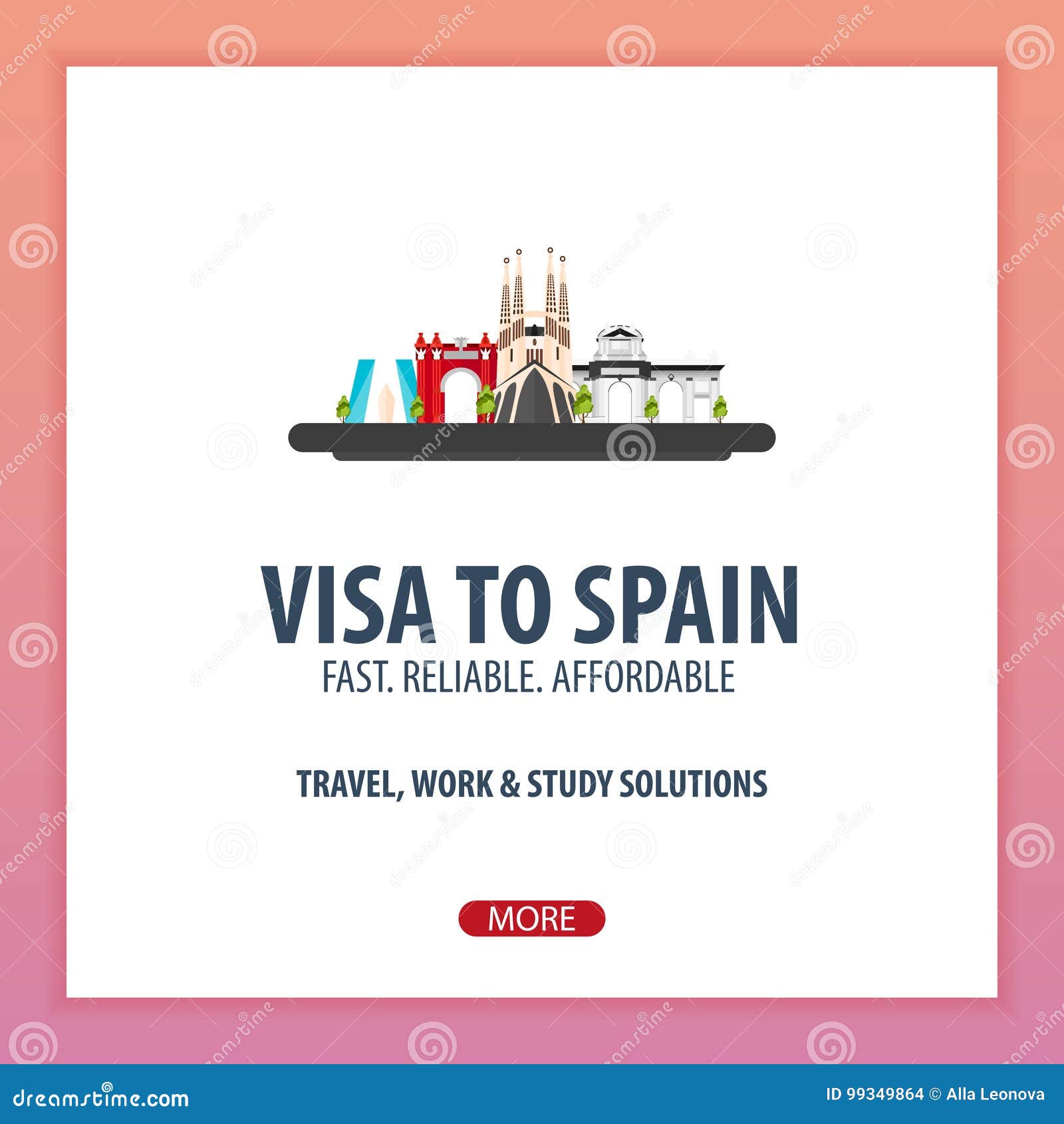 Visa To Spain. Document for Travel. Vector Flat Illustration. Stock