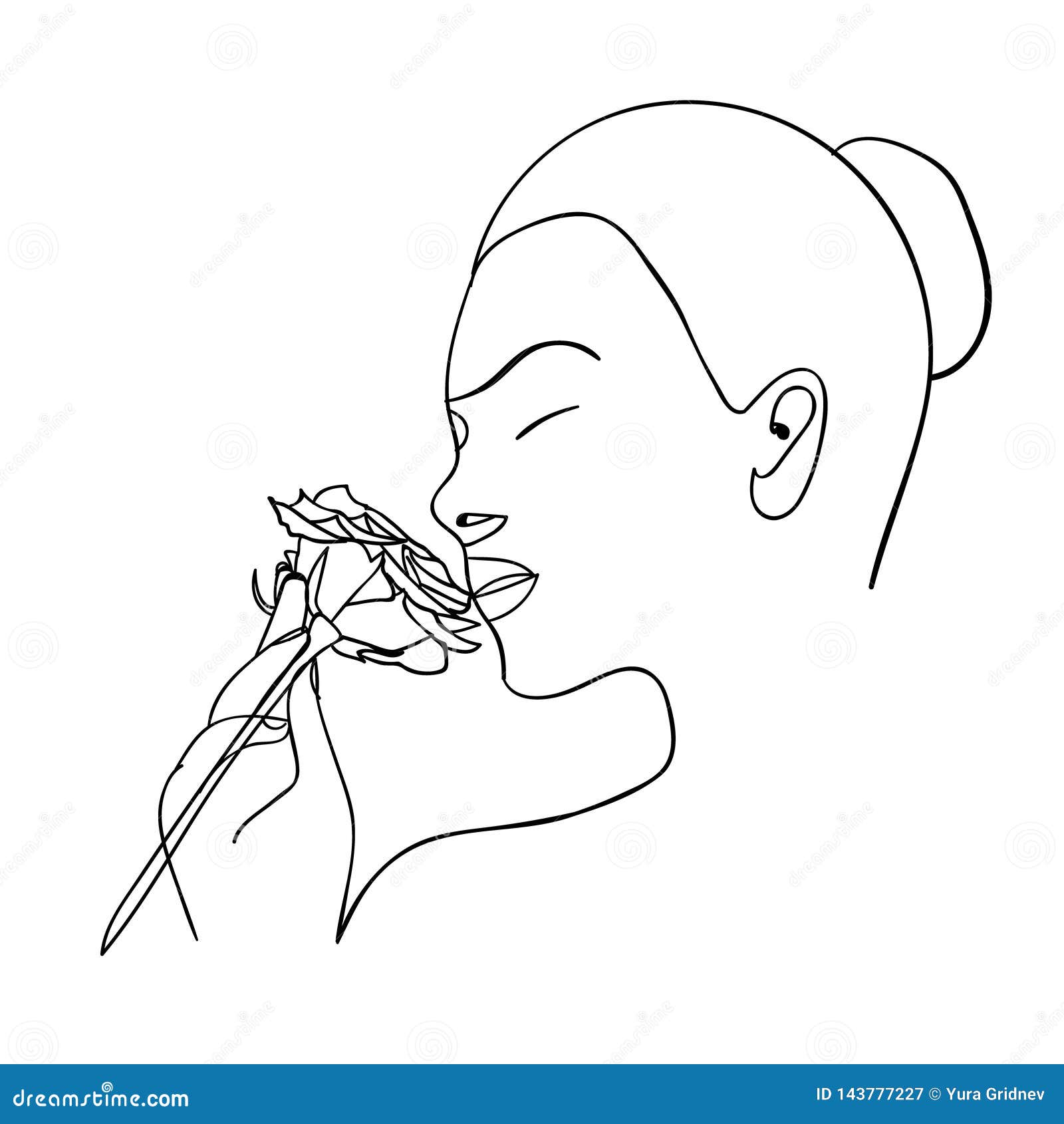 Visage De Femme Avec La Fleur Rose Dessin Au Trait Continu