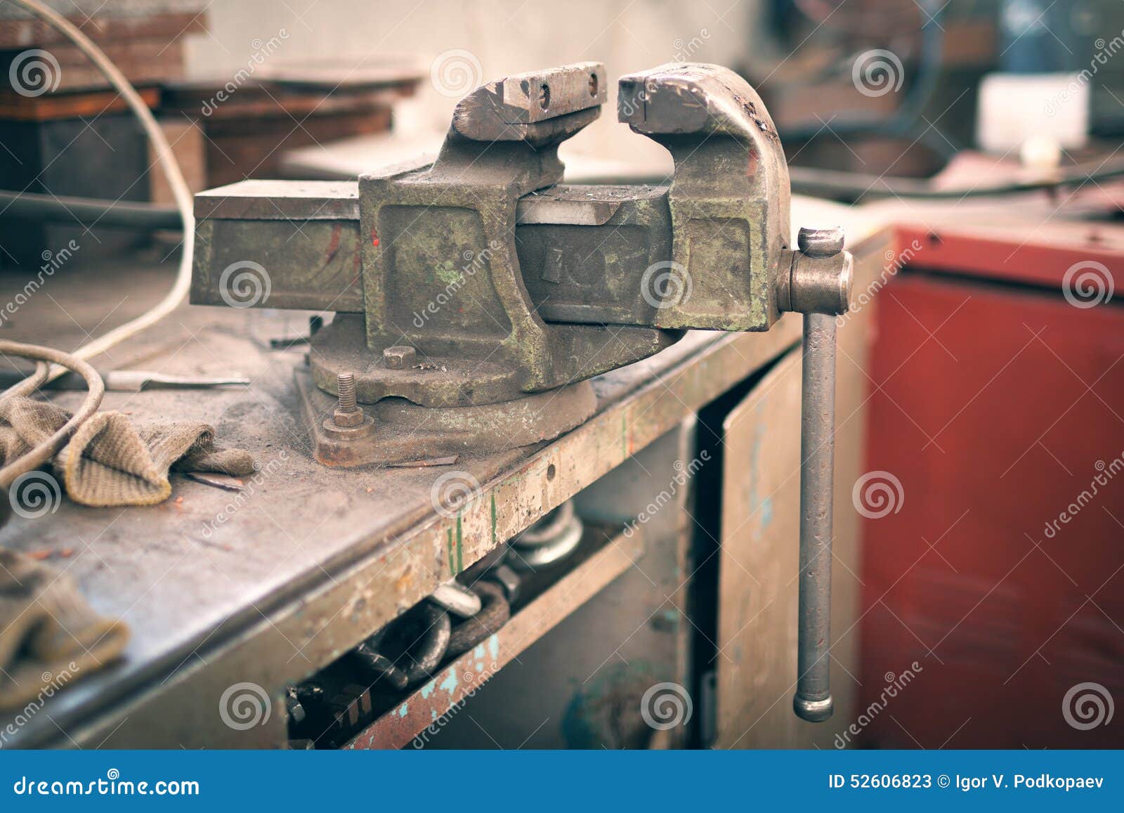 Vise on the workbench stock image. Image of device, clamp 52606823