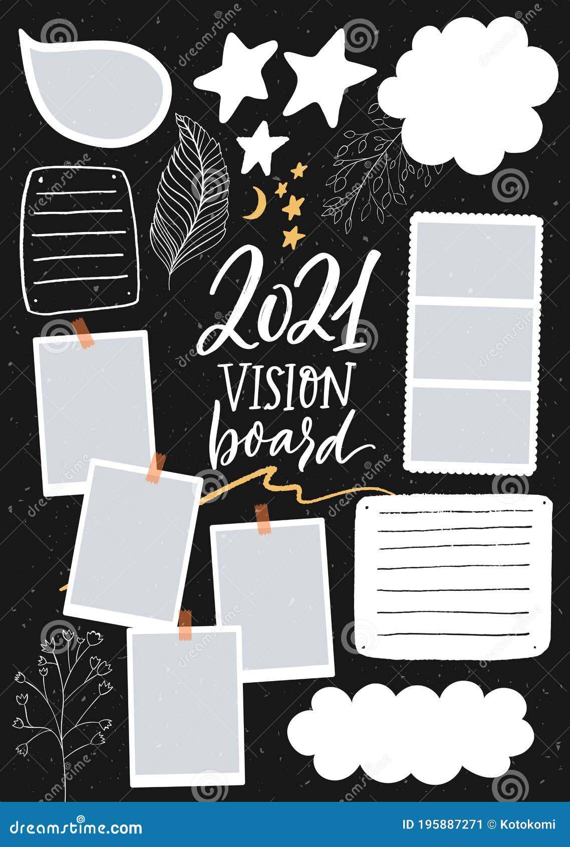 Vision Board Template With Place For Goals Lists Photos And Inspiration Dream Collage For Teens Nursery Poster Stock Vector Illustration Of Blackboard Desire