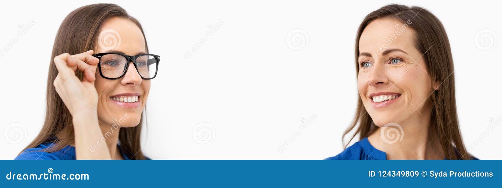 Same Woman With And Without Glasses Stock Image Image Of Happy Eyeglasses 124349809