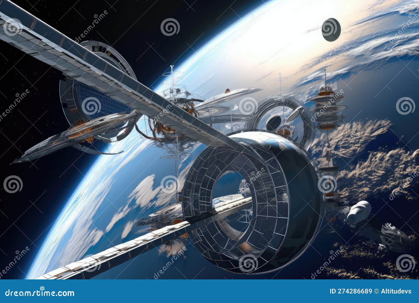 A Vision of the Future, with Space Stations and Habitats Spanning the
