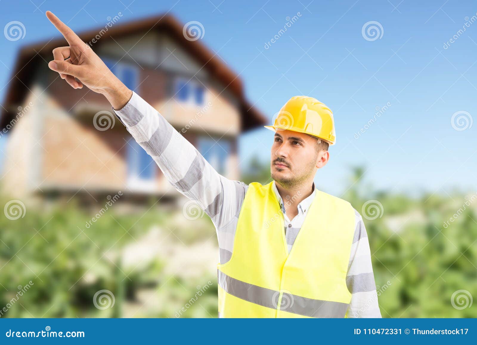 Visionary Architect or Engineer Showing and Pointing Finger Up Stock 
