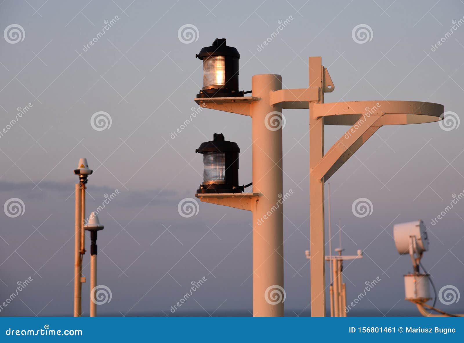 Cargo Ship Mast with Navigation Lights Stock Image Image of evening