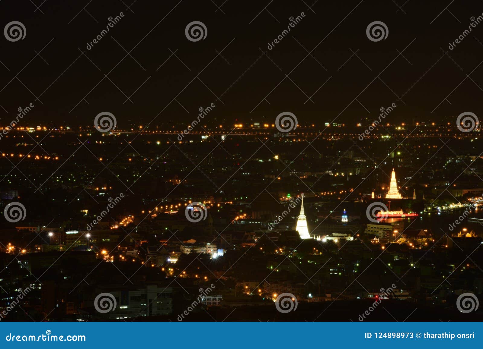 bangkok and chao phraya river during the night.