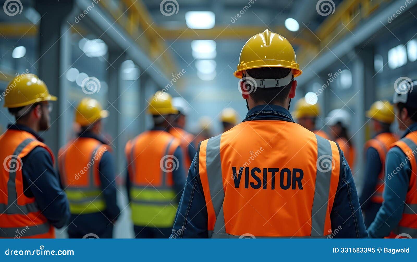 visitors wearing safety gear on construction site for industrial tour