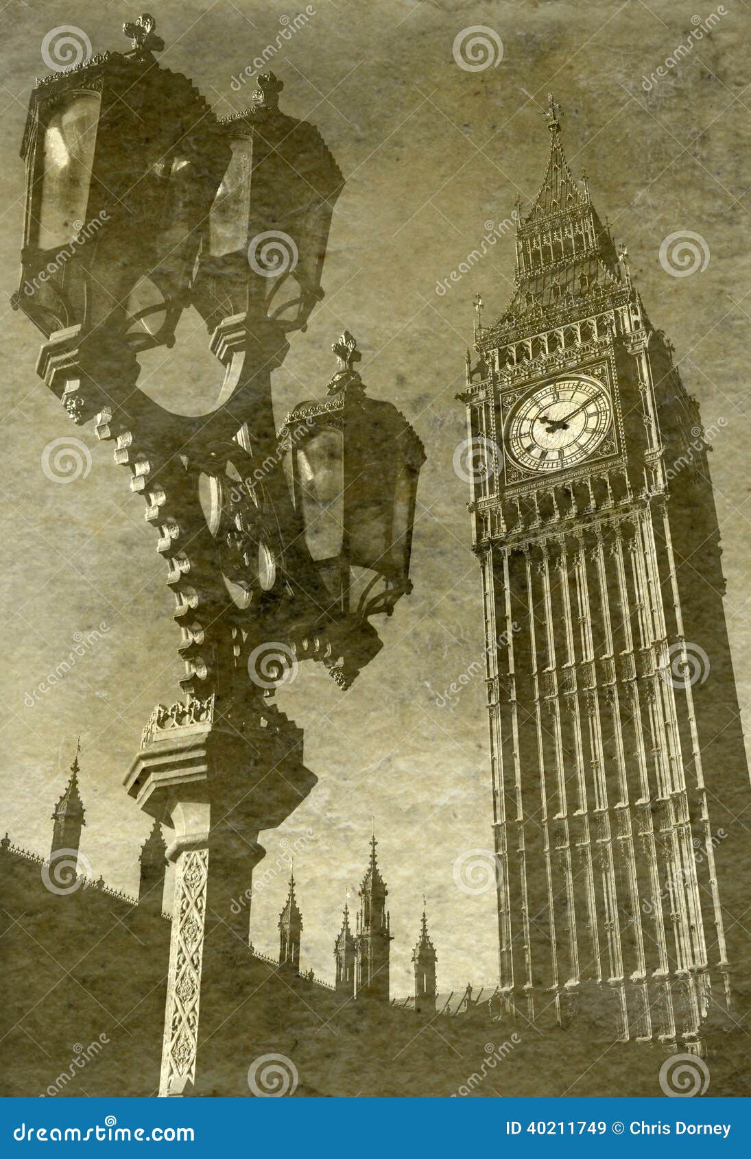 Vista acima em Big Ben. Imagem de Antigue do vintage de Big Ben/casas do parlamento em Londres.