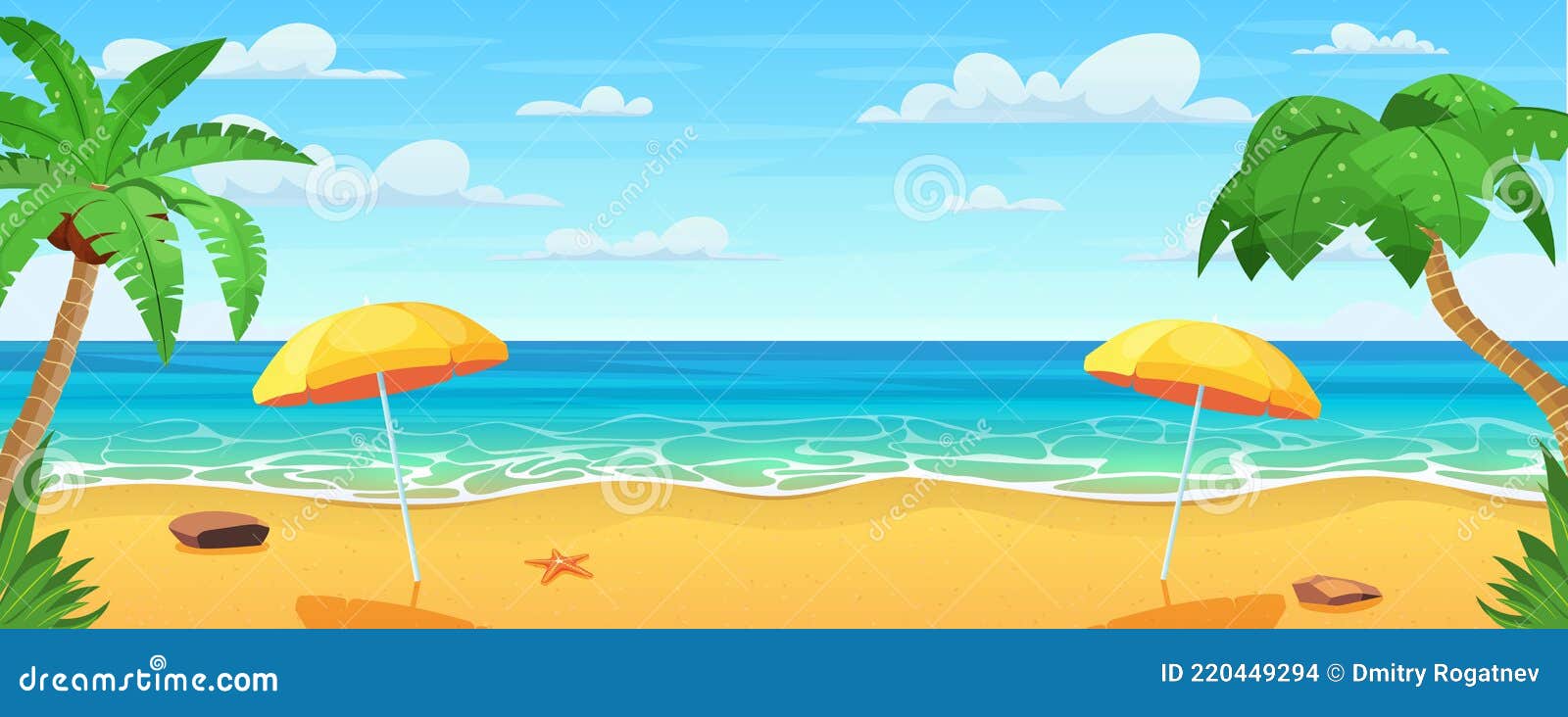 Vista Al Mar. Playa Tropical Ilustración del Vector - Ilustración de  aventura, océano: 220449294