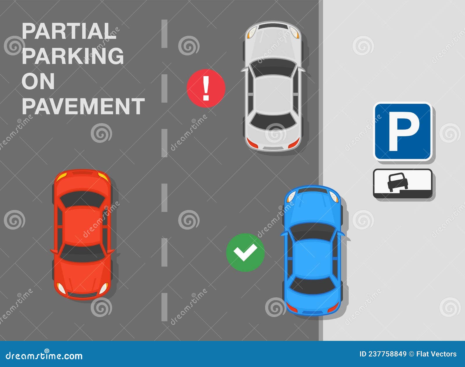 Vista Superior Dos Carros Estacionados Perpendiculares Corretos E