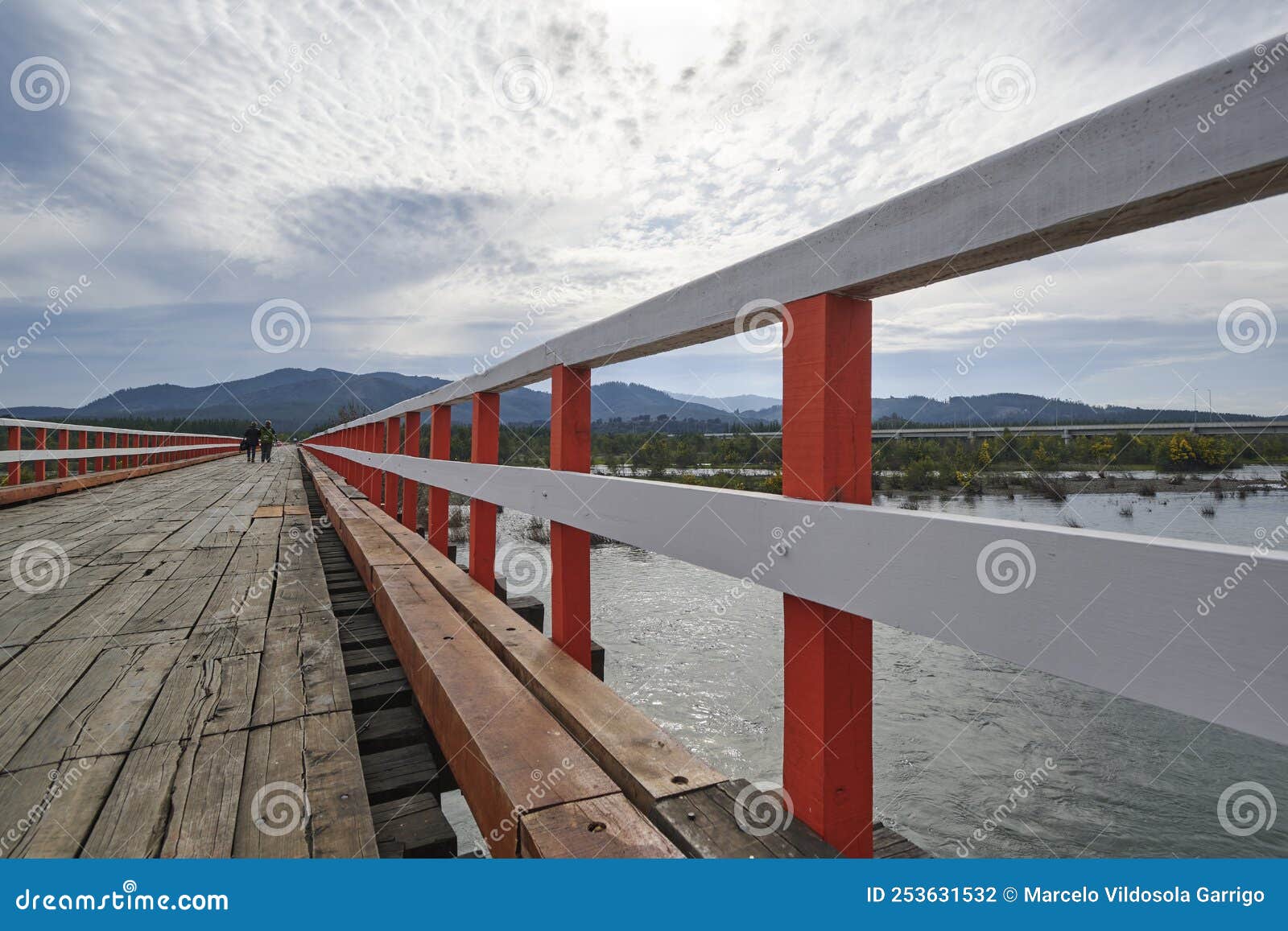 old wooden bridge in confluencia, chile