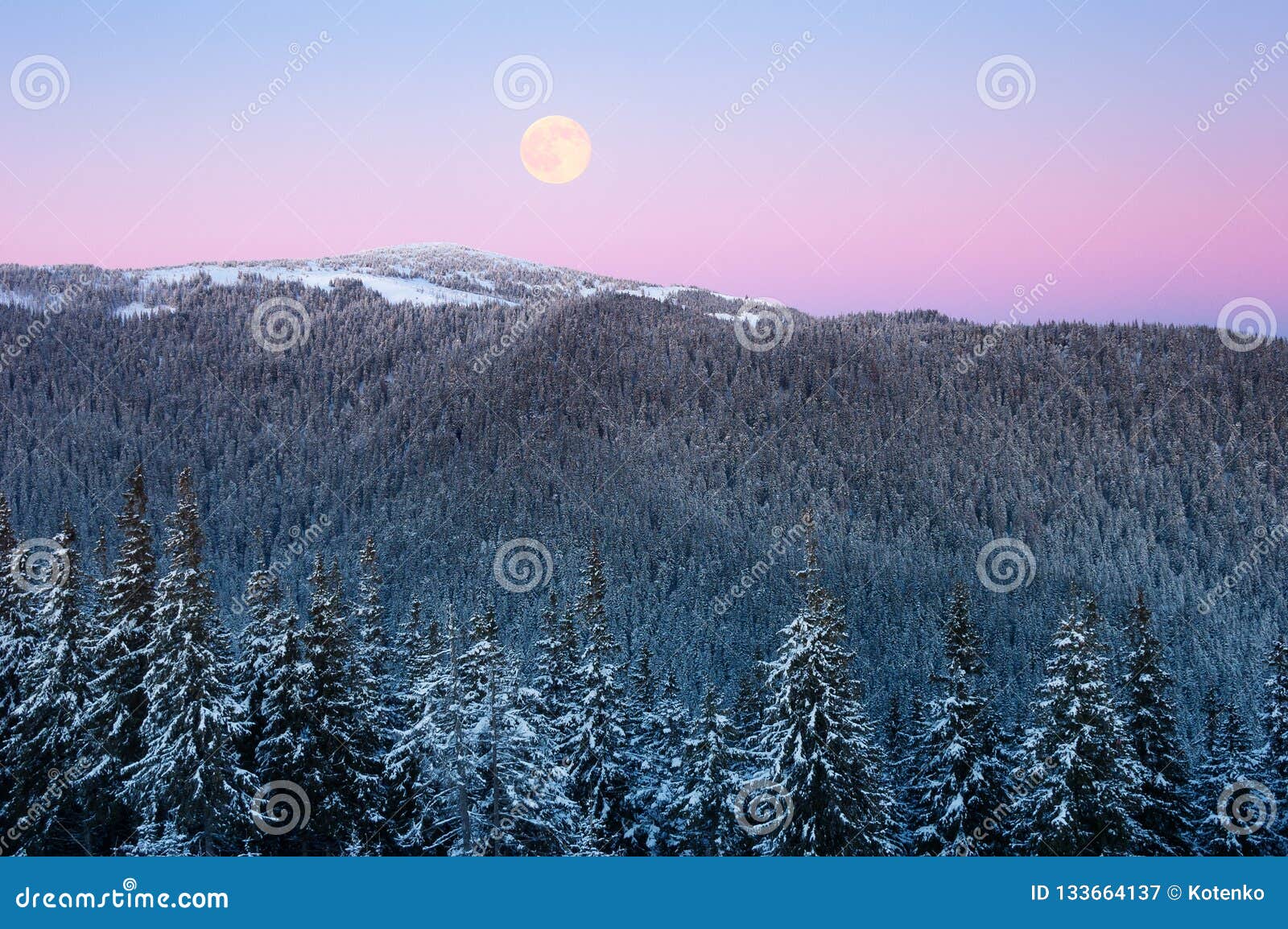 Vista Di Inverno Con Una Luna Piena Nelle Montagne Immagine Stock -  Immagine di sfondo, inverno: 133664137