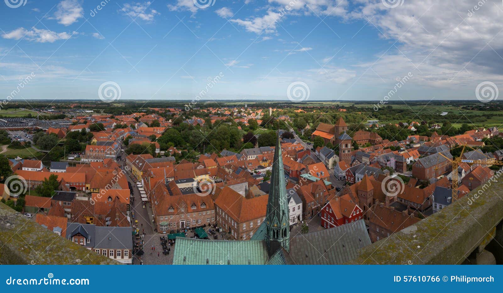 Vista di panorama di Ribe, Danimarca. Vista di panorama della città medievale di Ribe, Danimarca Visto dalla cima della cattedrale di Ribe