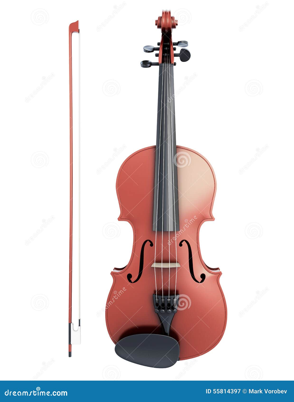 Vista frontale di archetto e del violino Libera da Diritti