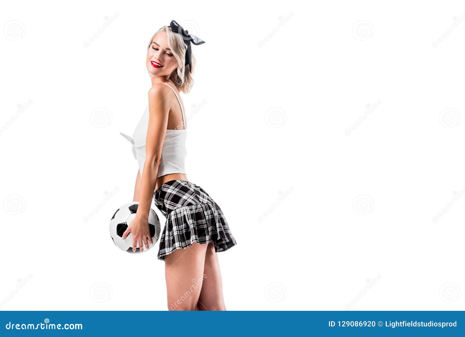 Vista Lateral De La Mujer Atractiva En Falda De La Colegiala De La