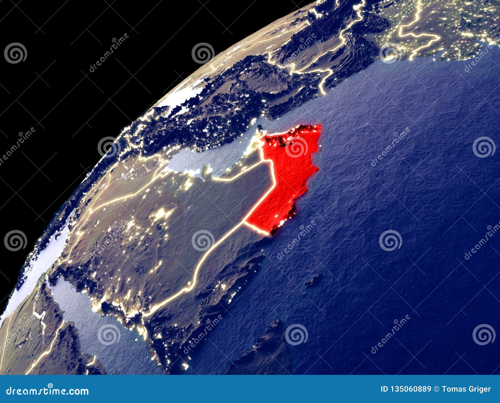 Vista Satellite Dell'Oman Su Terra Illustrazione di Stock